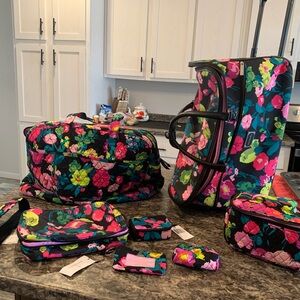 Vera Bradley Floral Travel Bag Set - Black, Pink, Green